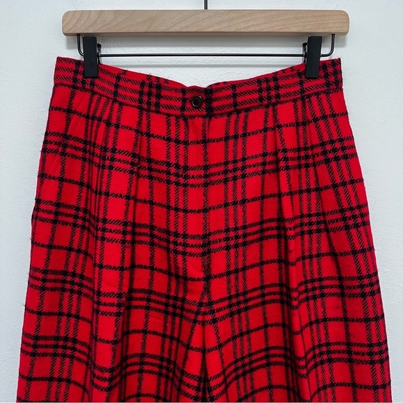 VINTAGE Anne Klein II Wool & Cashmere High Waist Red Plaid Wide Leg Trousers 10 - Picture 6 of 16